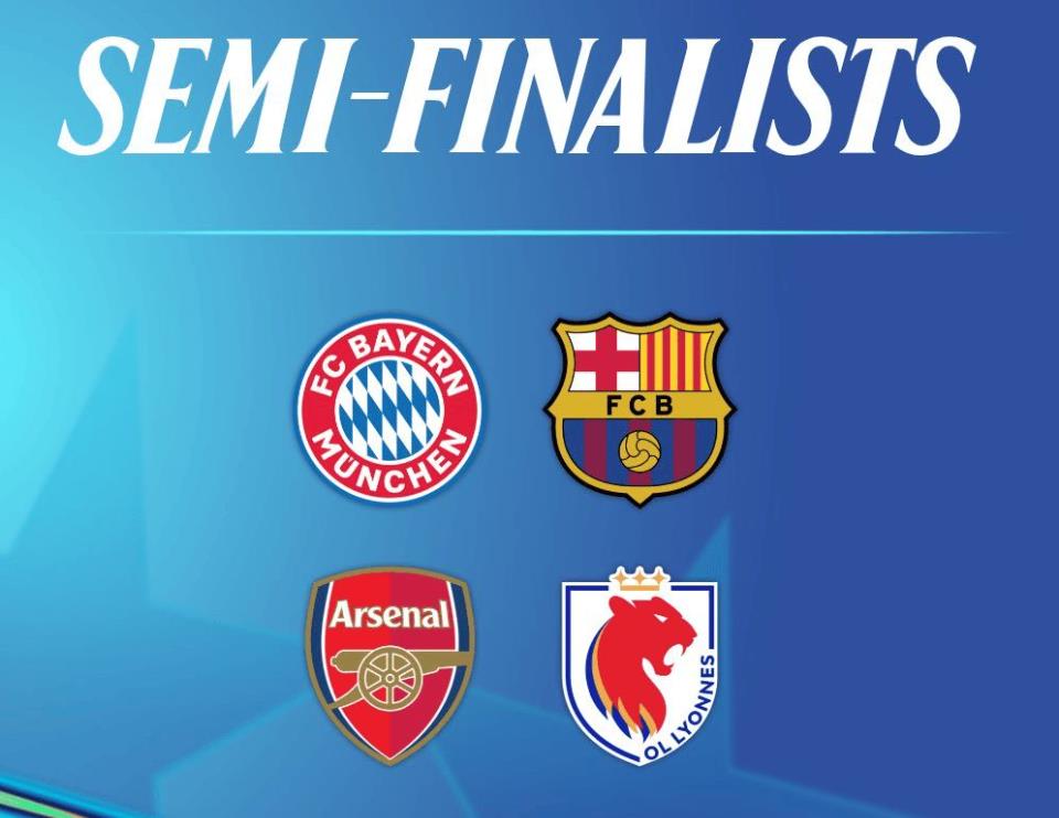 女足欧冠半决赛对阵 4月25日正式打响