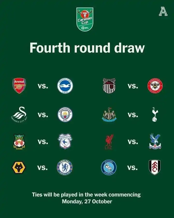 英联杯16强对阵赛程 10月27日打响