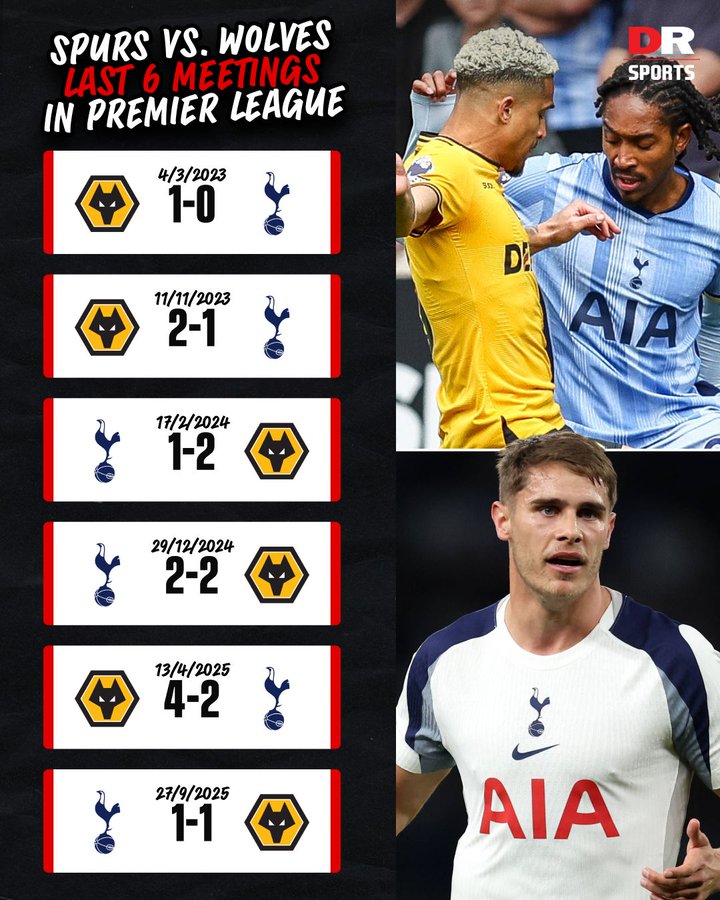 热刺近6次对阵狼队仅2平4负，难不成下赛季真要去英冠了？