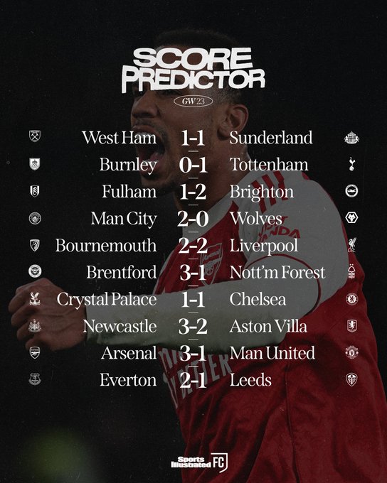 体育画报预测英超:纽卡3-2维拉,阿森纳3-1曼联,切尔西平