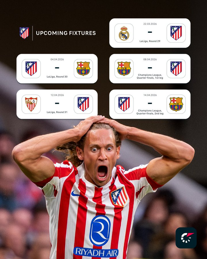 马竞将迎来魔鬼赛程:未来5场比赛3战巴萨1战皇马!