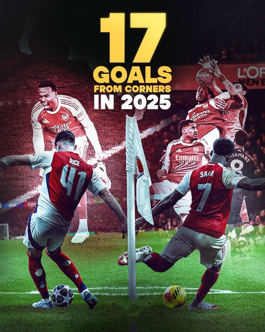 阿森纳的角球有多强？25年度，枪手凭此绝技打进了17粒进球！