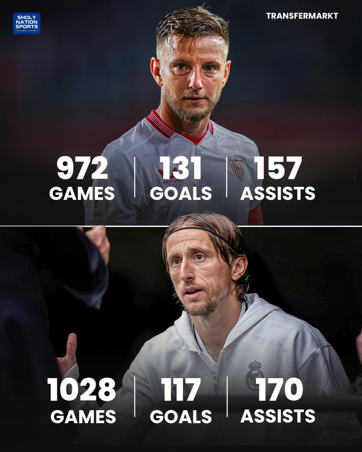 拉基蒂奇&莫德里奇，数据对比：参赛均千场左右，但魔笛仍未退役