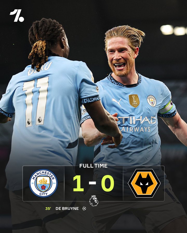 曼城1-0狼队：各项赛事迎来9场不败，英超排名已来到第三位