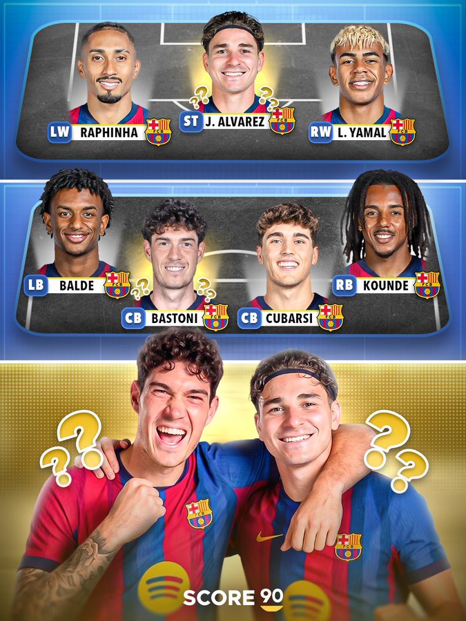 S90预测巴萨下赛季阵容：阿尔瓦雷斯&巴斯托尼，或携手前来