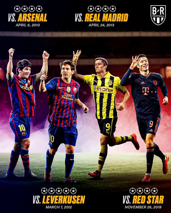 莱万，本赛季还会有吗？欧冠历史上仅梅西和莱万曾两度上演大四喜