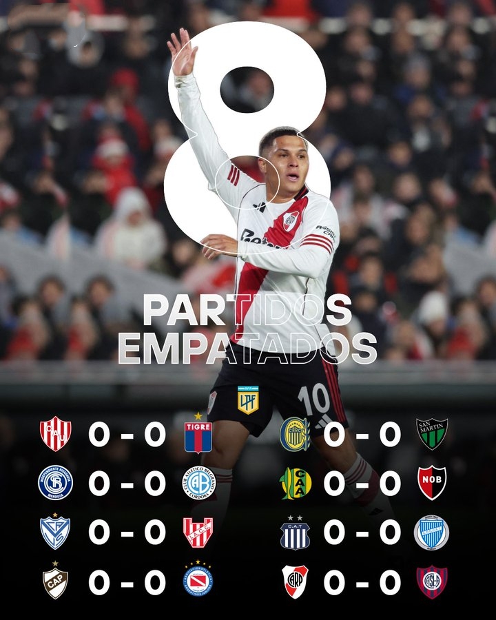 15场联赛贡献8场0-0的平局，阿根廷联赛的无聊程度可想而知