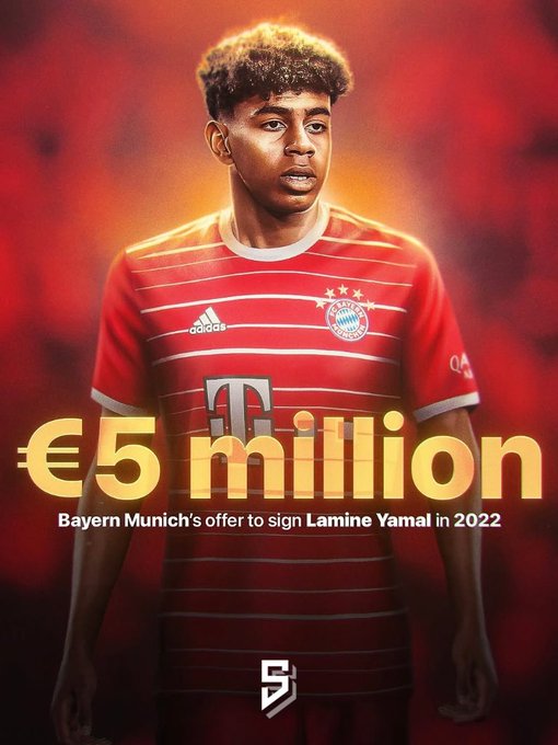 图片报:拜仁曾在22年夏窗500万欧求购亚马尔,但最终未成行