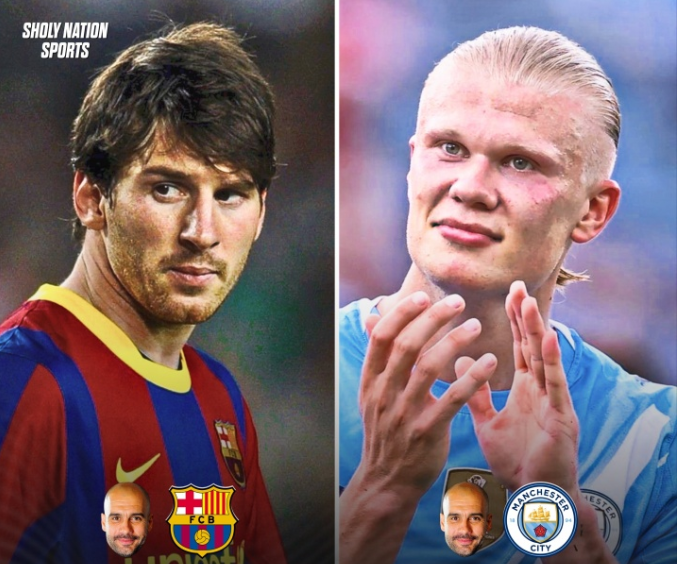 在瓜帅执教下联赛：梅西136场138球，哈兰德104场94球