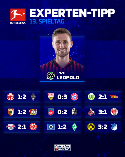 德转预测德甲第13轮：美因茨1-2门兴，斯图0-3拜仁