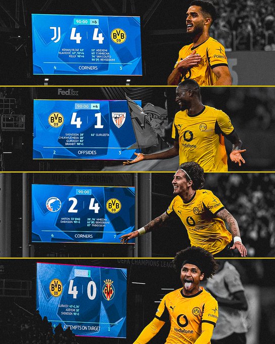 不是进4球就是被对手进4球，多特的欧冠之旅属实堪称疯狂