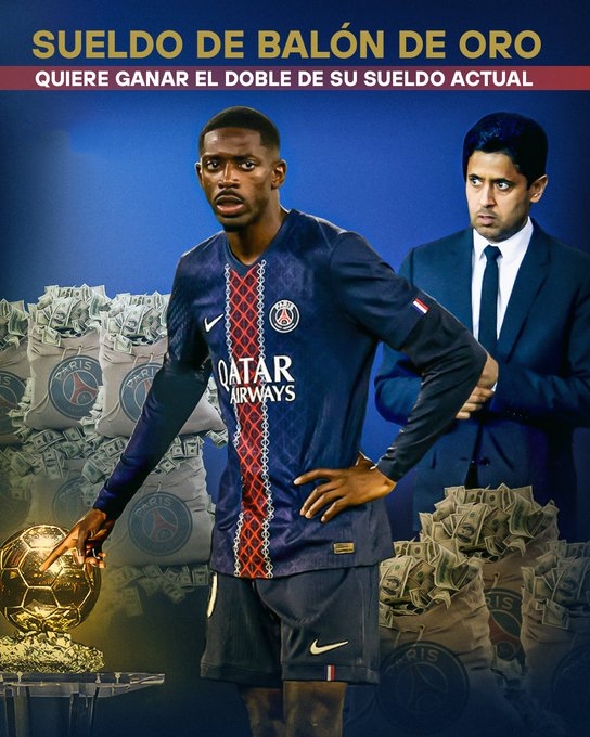 巴黎3000万欧元年薪续约登贝莱被拒，球员想要6000万欧！