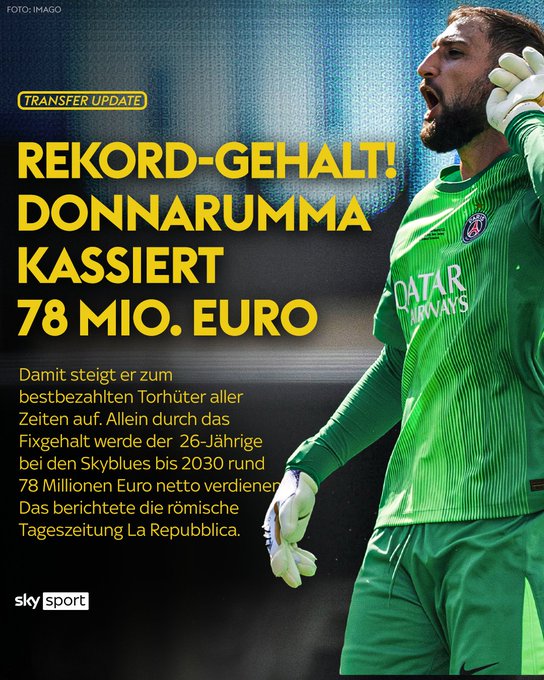 符合钱多多的称号!多纳鲁马在曼城6年有望收入不低于1.2亿欧