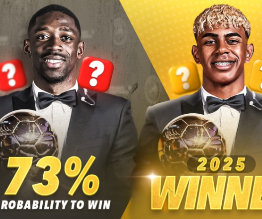 去年维尼修斯金球75%概率被翻，今年登贝莱概率73%