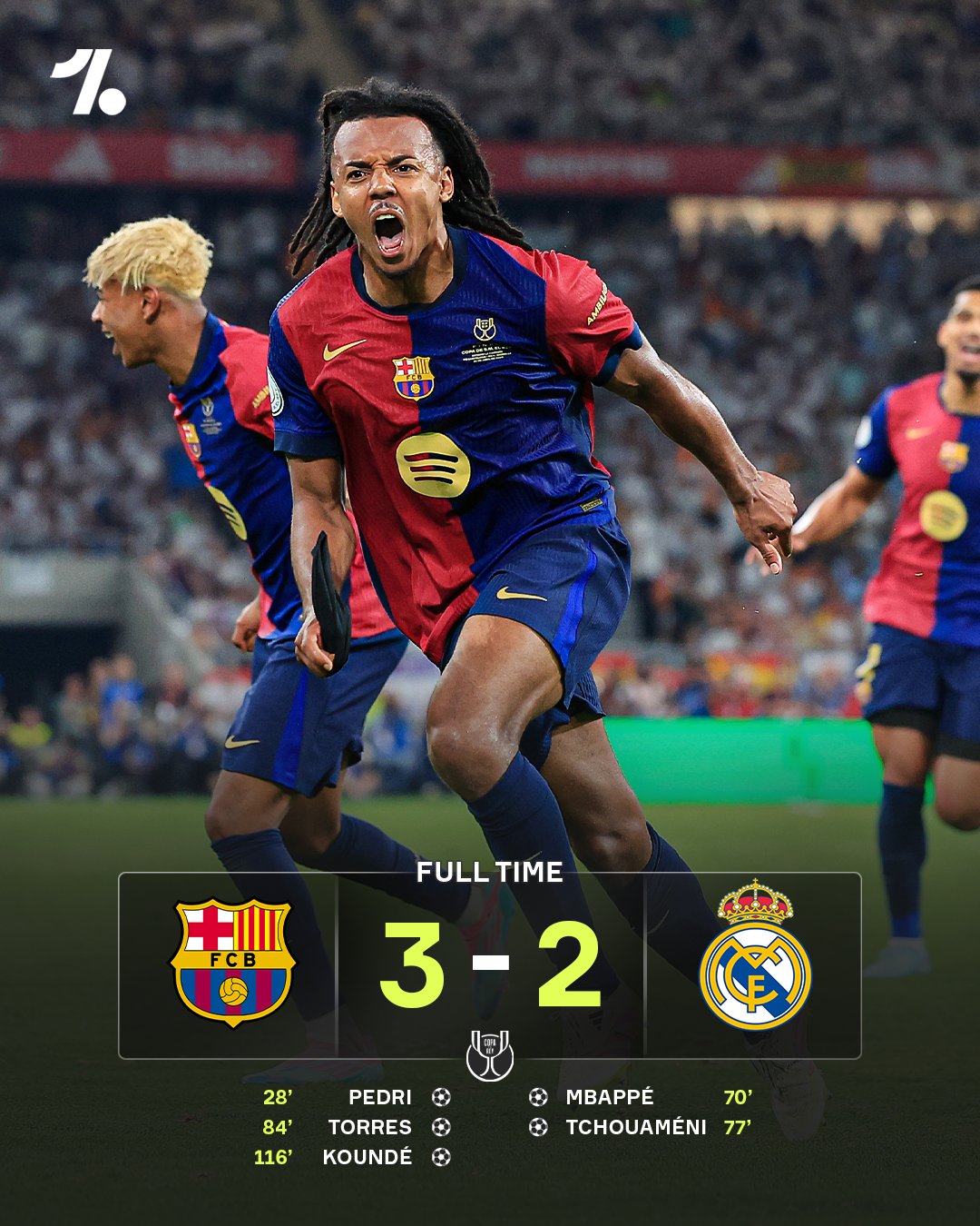 巴萨3-2加时击败皇马，队史第32次捧起国王杯冠军奖杯