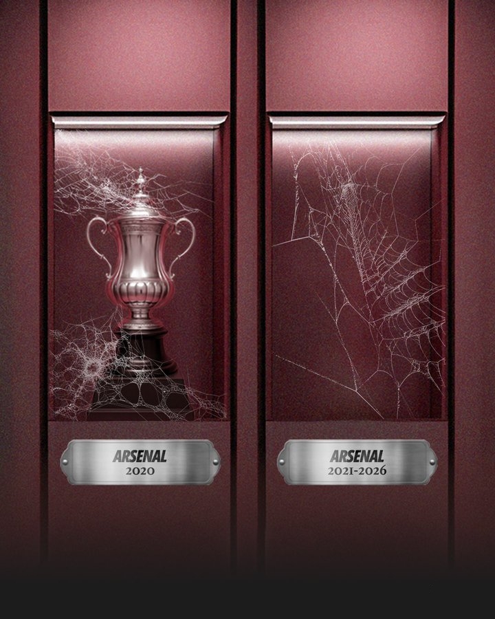 自19/20赛季捧起足总杯之后,阿森纳快6年没有拿过冠军了
