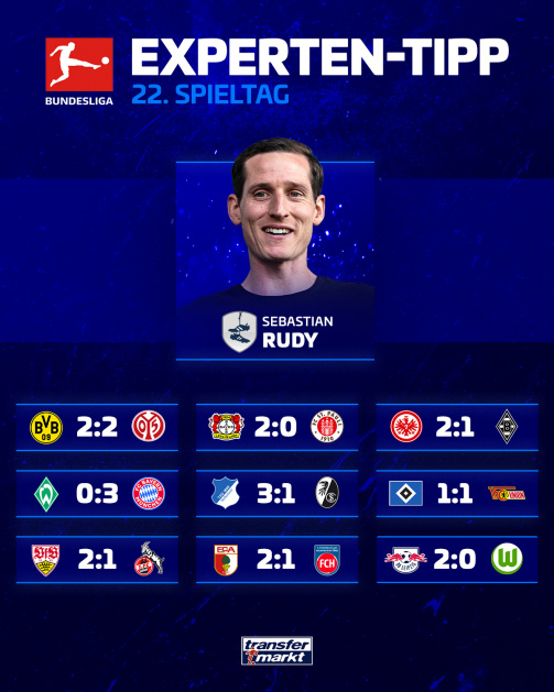 德转发布德甲第22轮预测:多特2-2美因茨,不莱梅1-3拜仁