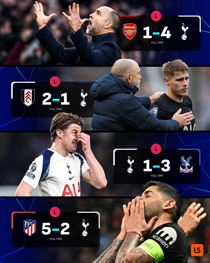 新帅上任4连败&各项赛事7场不胜，热刺准备好去英冠了呗？