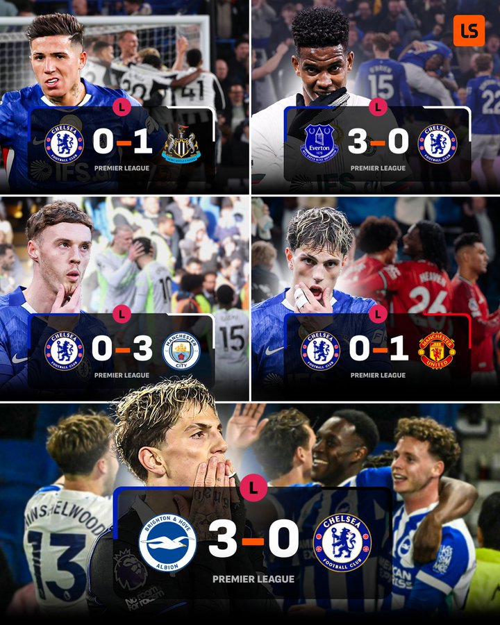 奇耻大辱！切尔西114年来首次、英超5连败且全部被零封！