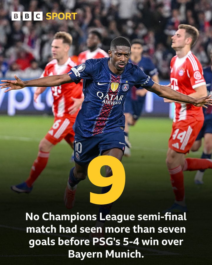 9球创历史，巴黎拜仁创造欧冠历史上最大进球数的半决赛对阵