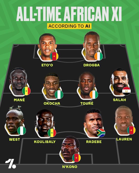 AI评选非洲足坛历史最佳阵容：埃托奥&德罗巴当选最佳前锋