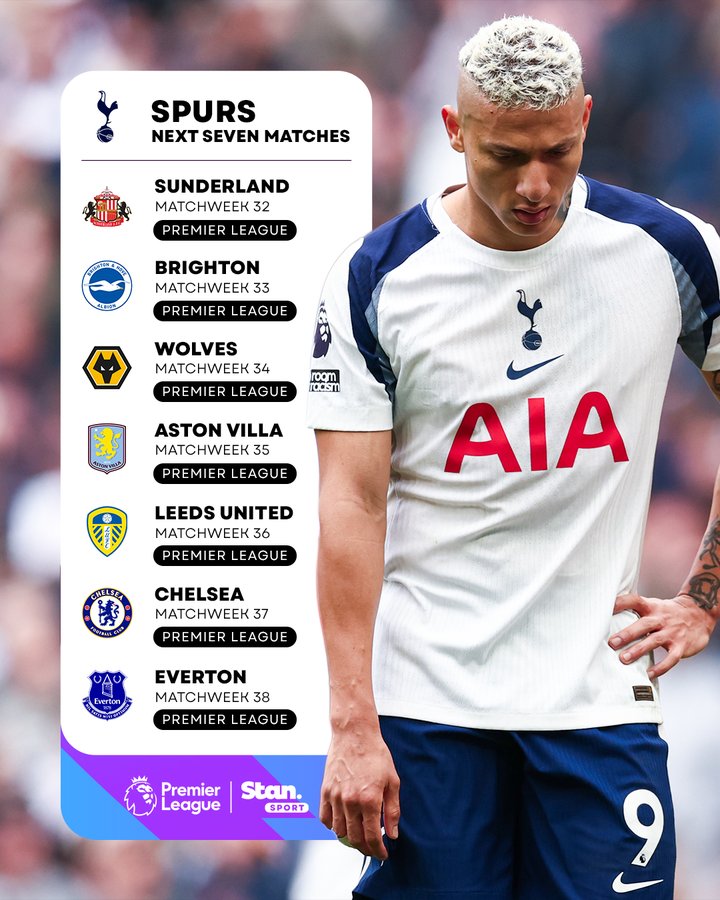 热刺最后7轮联赛对手--桑德兰，维拉、切尔西&埃弗顿等等