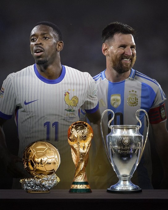 现役球员中仅梅西&登贝莱，同时获得了世界杯&欧冠冠军和金球奖