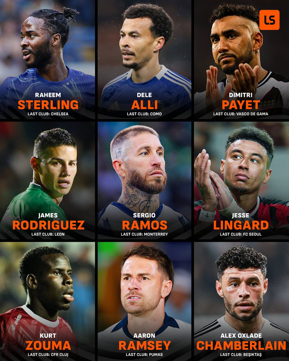 现役足坛自由球员盘点:拉莫斯,J罗、斯特林等人纷纷在列