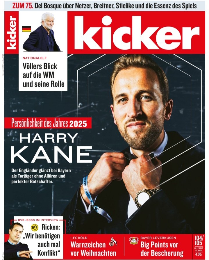 凯恩当选《踢球者》杂志年度人物，成为拜仁历史上第十位获奖人