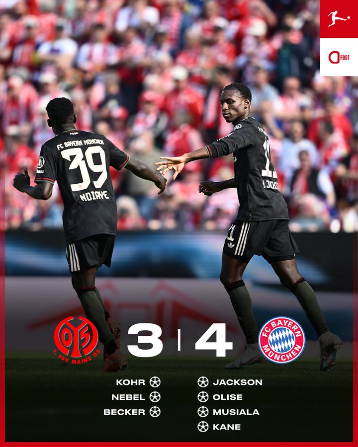 美因茨3-4拜仁：拜仁客场让3追4、上演超级惊天大逆转！