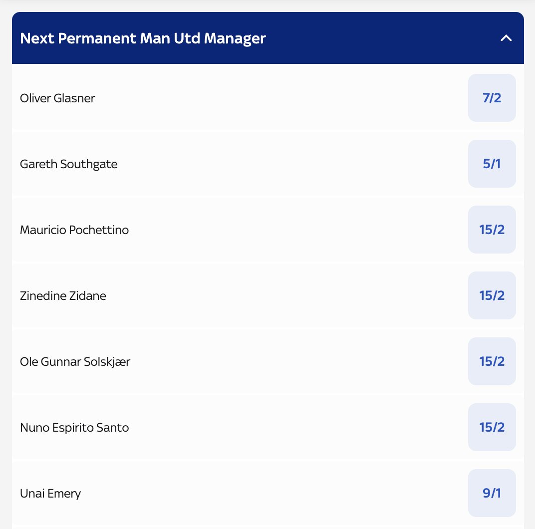 曼联新任主帅指数：水晶宫主帅格拉斯纳位列第一，索斯盖特排第二