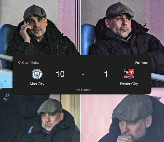 瓜帅停赛看台目睹曼城10-1大胜，收获个人执教纪录