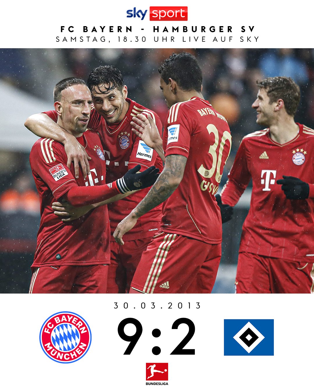 拜仁近8次联赛主场对阵汉堡共计进50球，本周末又是一场惨案？