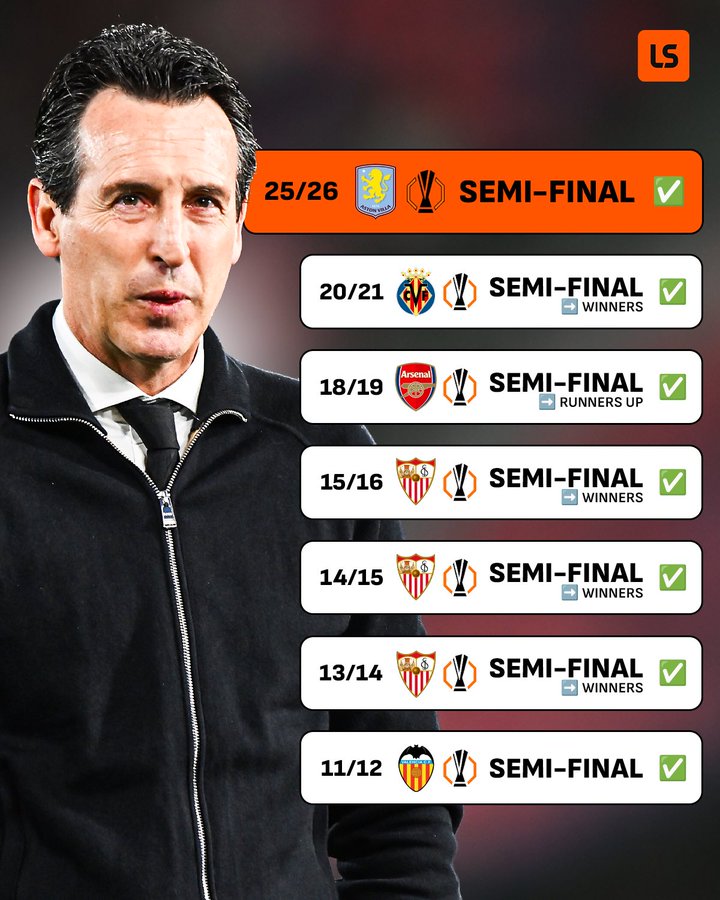 这才是欧联之王！率维拉打进半决赛后，埃梅里有望争夺个人第5冠