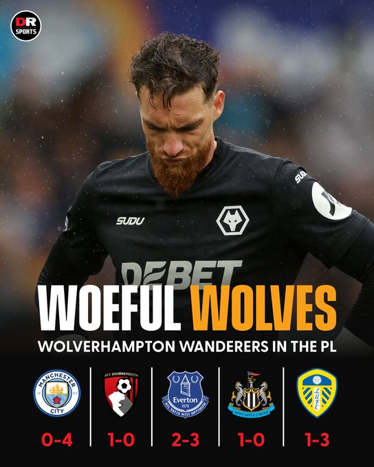 降级看来已无悬念！狼队新赛季英超5场全负，目前仍然只有0分