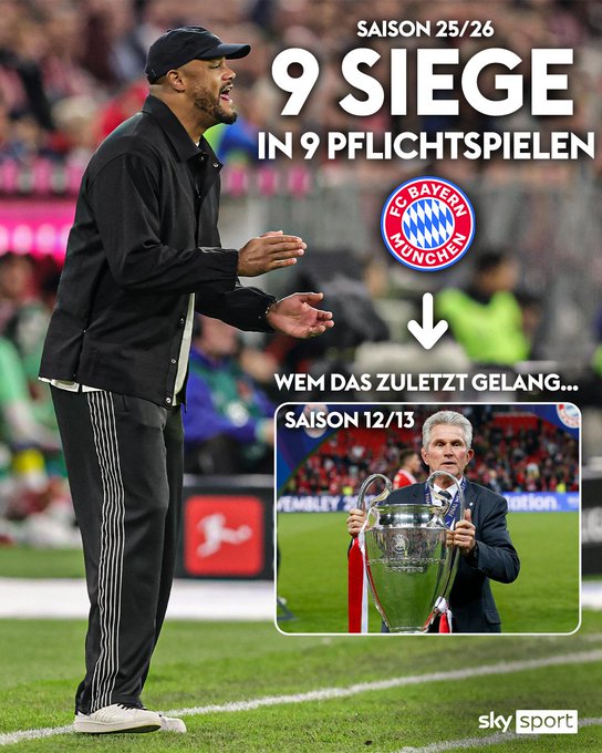 剑指三冠王？本赛季开局9连胜的拜仁，成绩和12/13赛季一样