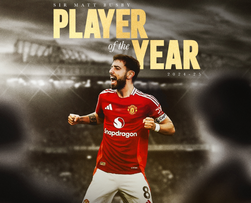 B费当选曼联年度最佳球员，近6年第4次获奖