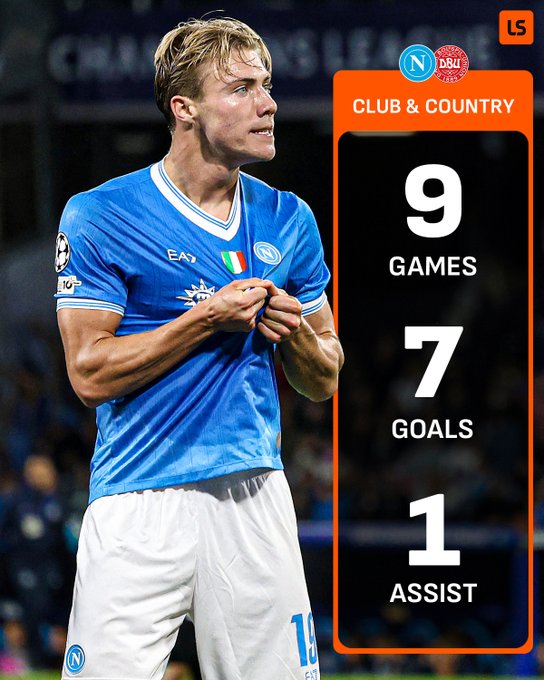 离开曼联之后，霍伊伦本赛季各项赛事9次出场完成7球1助攻