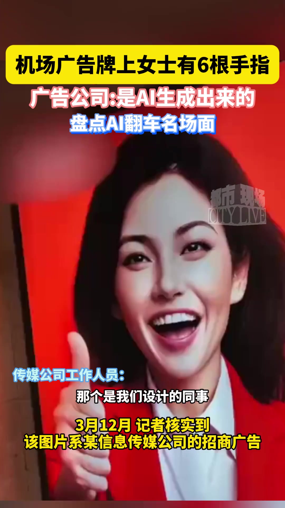 机场广告牌上女士有6根手指广告公司：是AI生成出来的-24VS直播